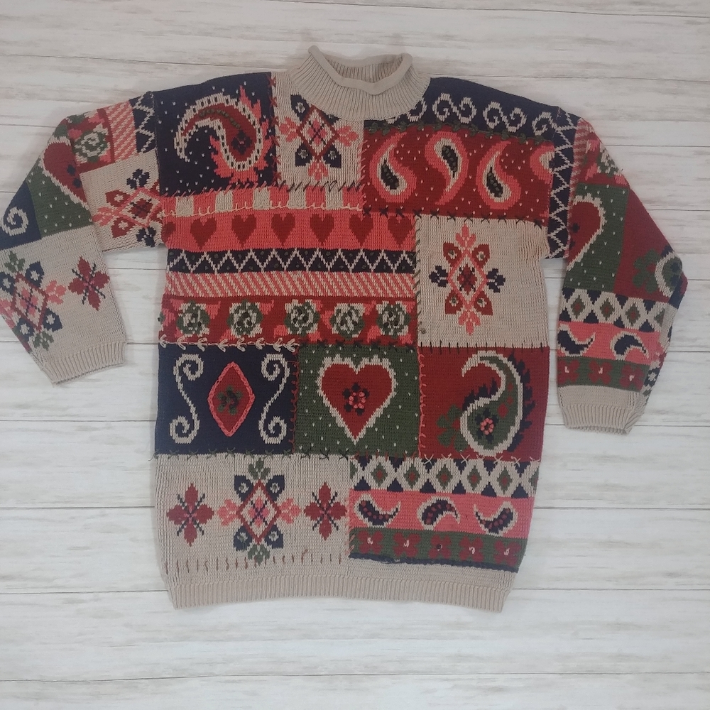 Vintage Patchwork Spring Pullover Sweater - image 1